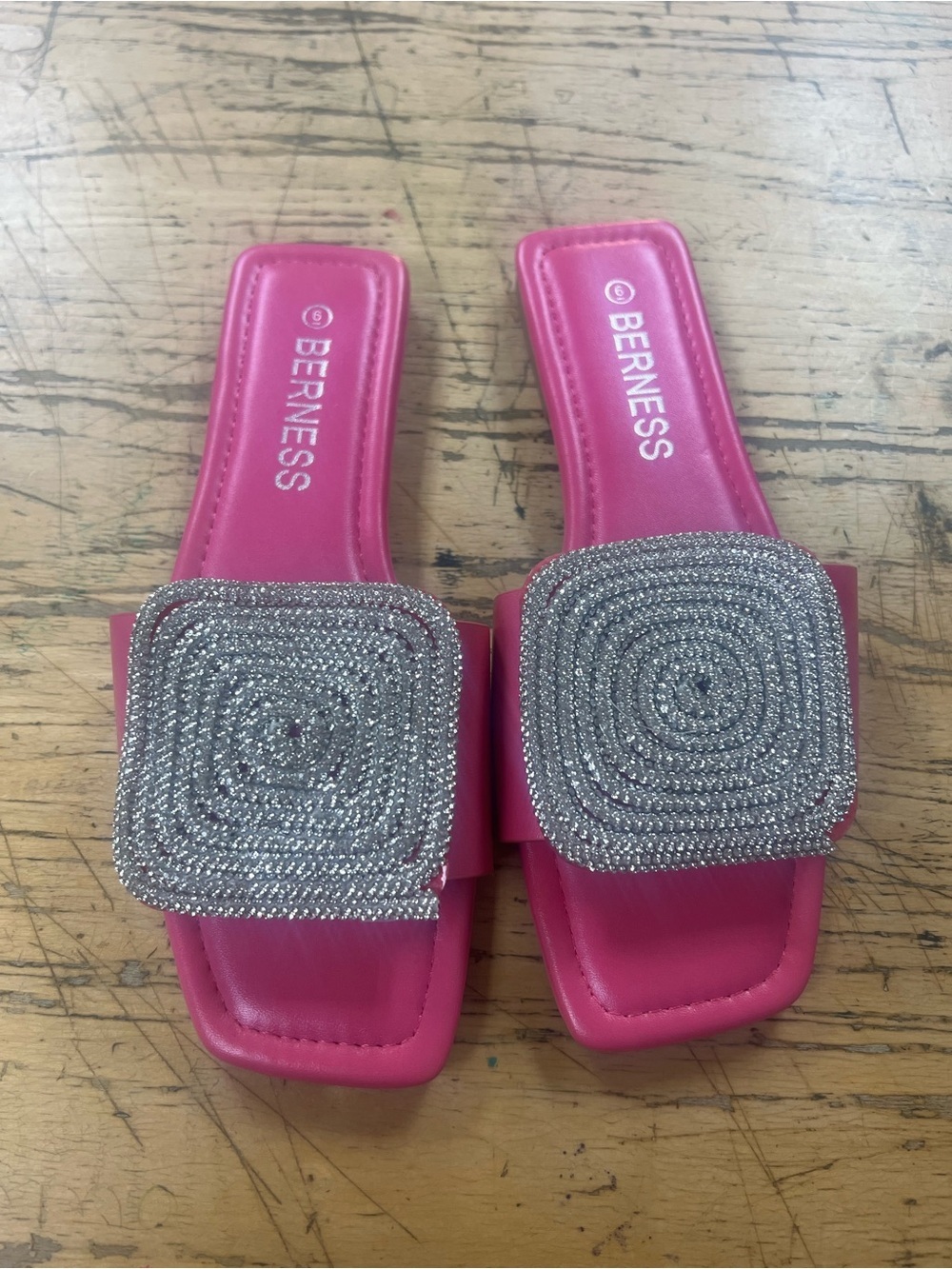 Fuchsia Embellished Slide Sandals by Unknown Brand - Picture 2 of 5